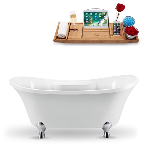 68" Streamline N903CH-CH Clawfoot Tub and Tray With Internal Drain