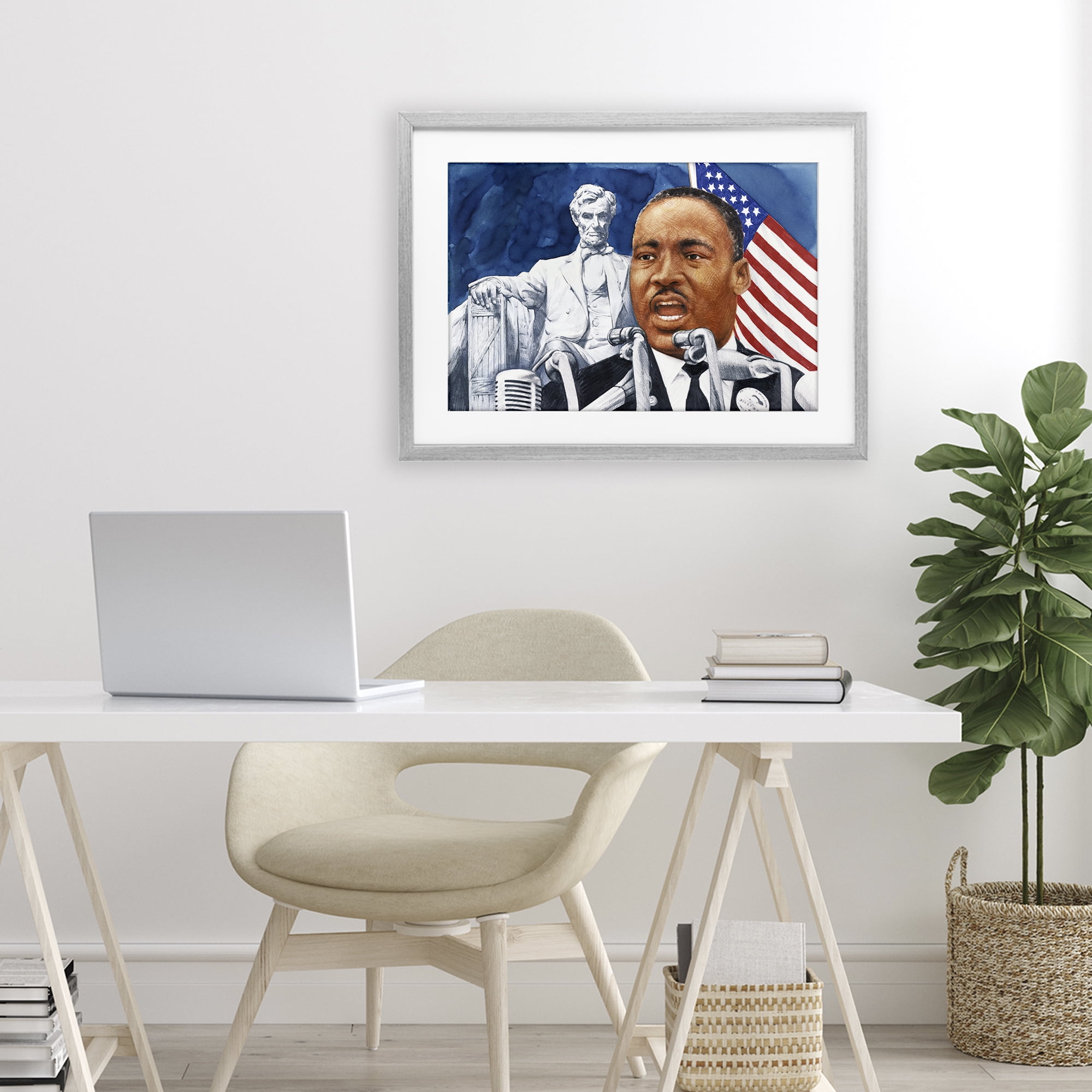 1960s American Speech Portrait Gray Framed Print Under Glass, design by Wind River Studios