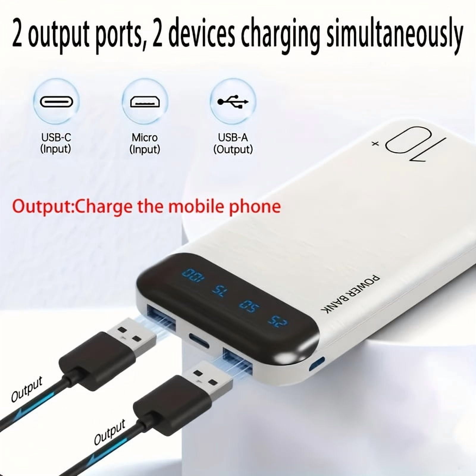 10000/20000mAh High-capacity Portable Power Bank, Supporting (USBx2 Output, Type-c/micro Input,)suitable for Charging Smartphones and Digital Electronic Devices, Emergency Backup Battery Pack