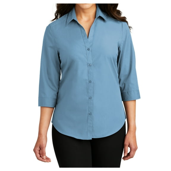Yellow Rooster Women's Ladies 3/4-Sleeve Carefree Poplin Shirt Carolina Blue XS