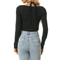 thumbnail image 3 of INSPIRE CHIC Women's Criss Cross Halter Neck Tie Up Crop Top Basic Long Sleeve T-Shirt Black L, 3 of 5