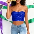 thumbnail image 3 of Sequin Tube Tops for Women Strapless Sparkly Glitter Bandeau Cropped Party Club Outfits Off Shoulder Blouses (Free Size, Blue), 3 of 7