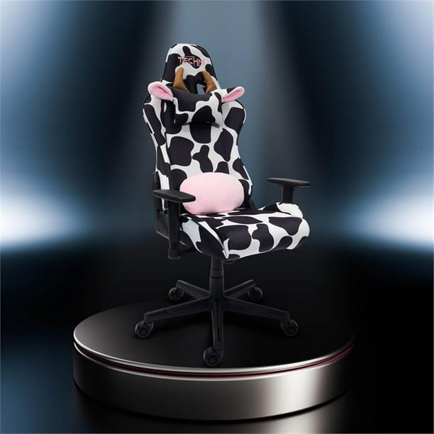 Pemberly Row Modern COW Print Fabric Gaming Chair Black White
