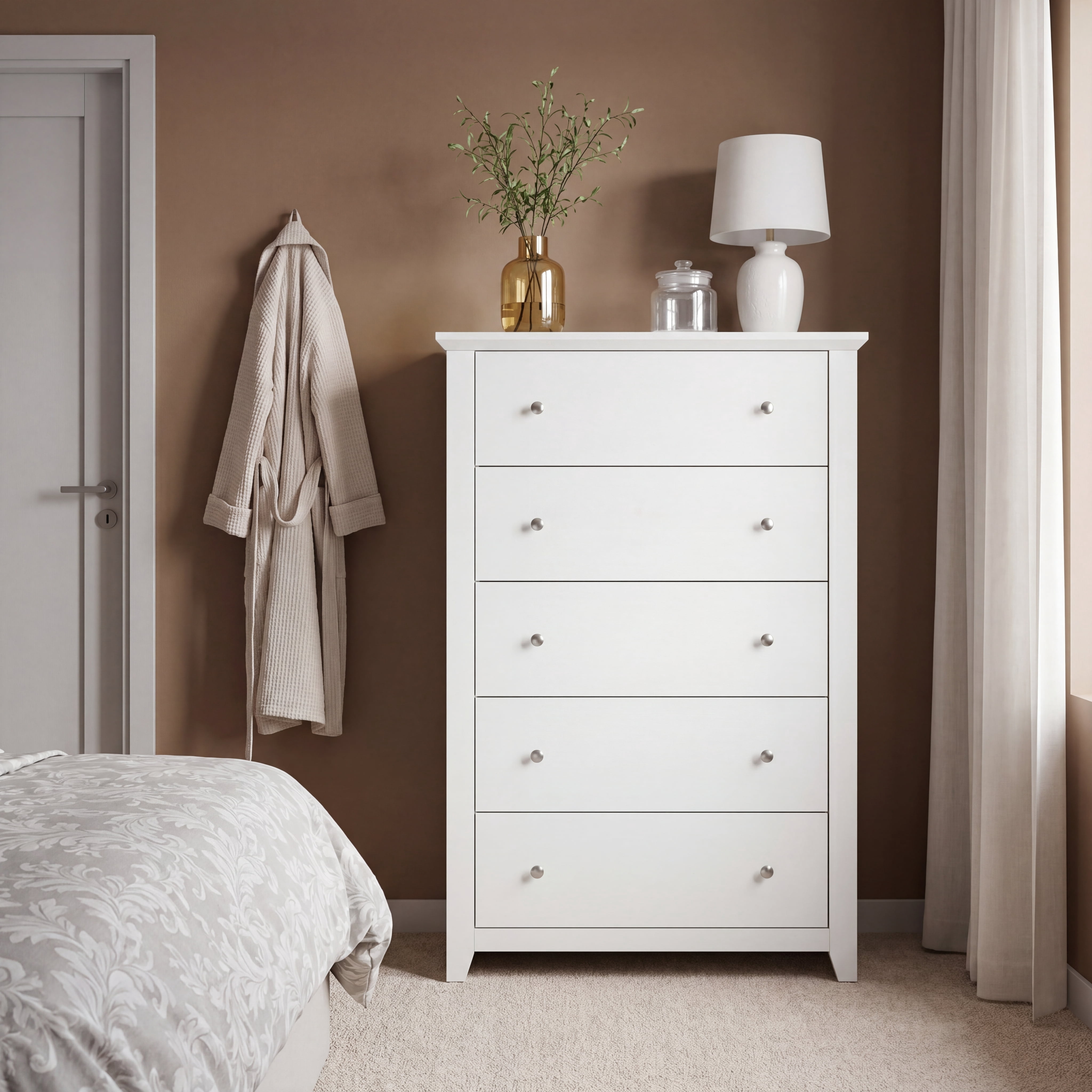 TrumanPick White Dresser for Bedroom with 5 Drawers 47" Tall Chest of Drawers Wooden Dressers for Living Room Closet 31"D x 17"W