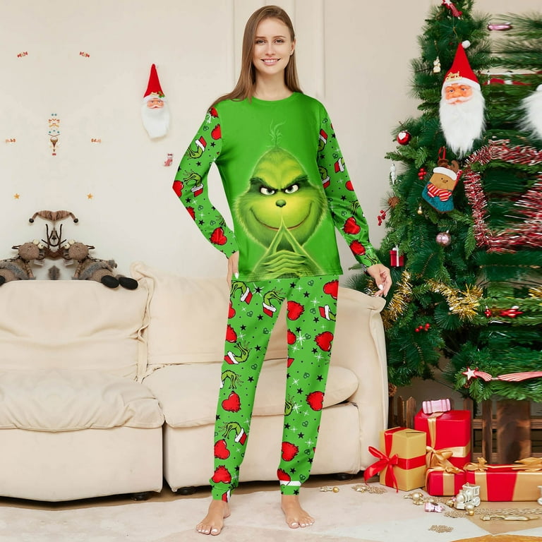 Bootesun Christmas Green Elf Print Family Matching Pajamas, Union