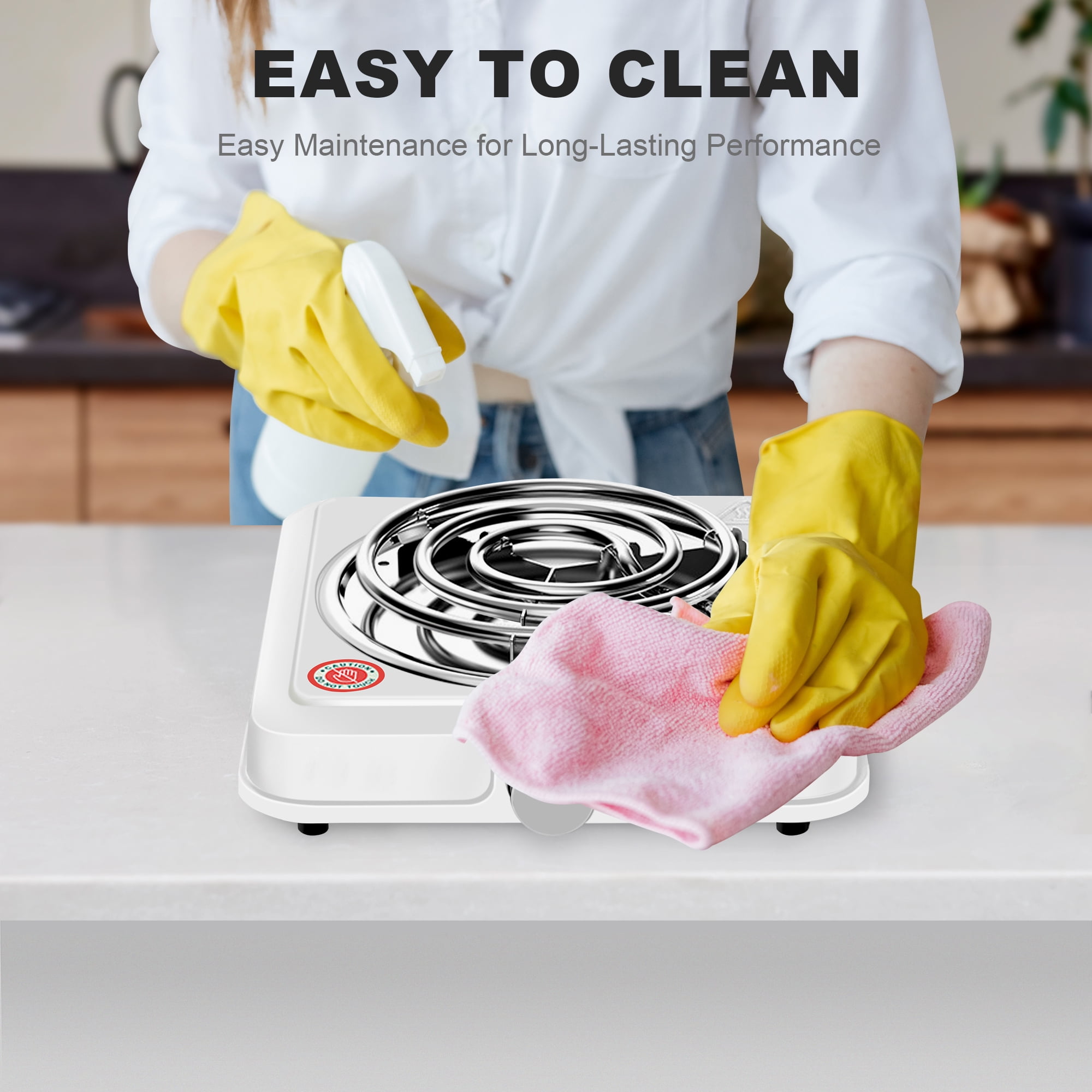 AGUDAN Compact and Portable Countertop Burner, Temperature Controls for Small Kitchens (White)