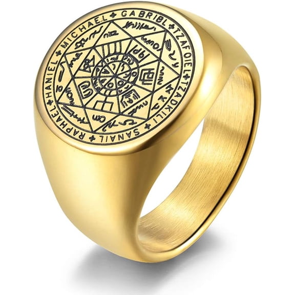Men's Women's Stainless Steel The Seals of The Seven Archangels Ring Protection Amulet Jewelry
