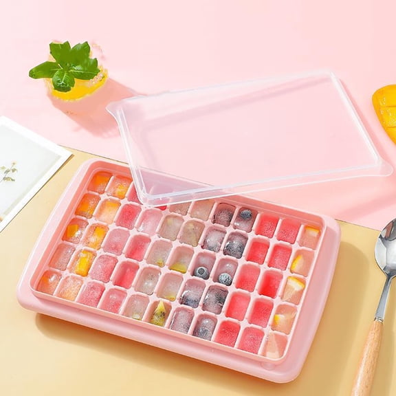 NICEXMAS Pink Plastic Ice Cube Tray with Lid Smooth Surface for Kitchen