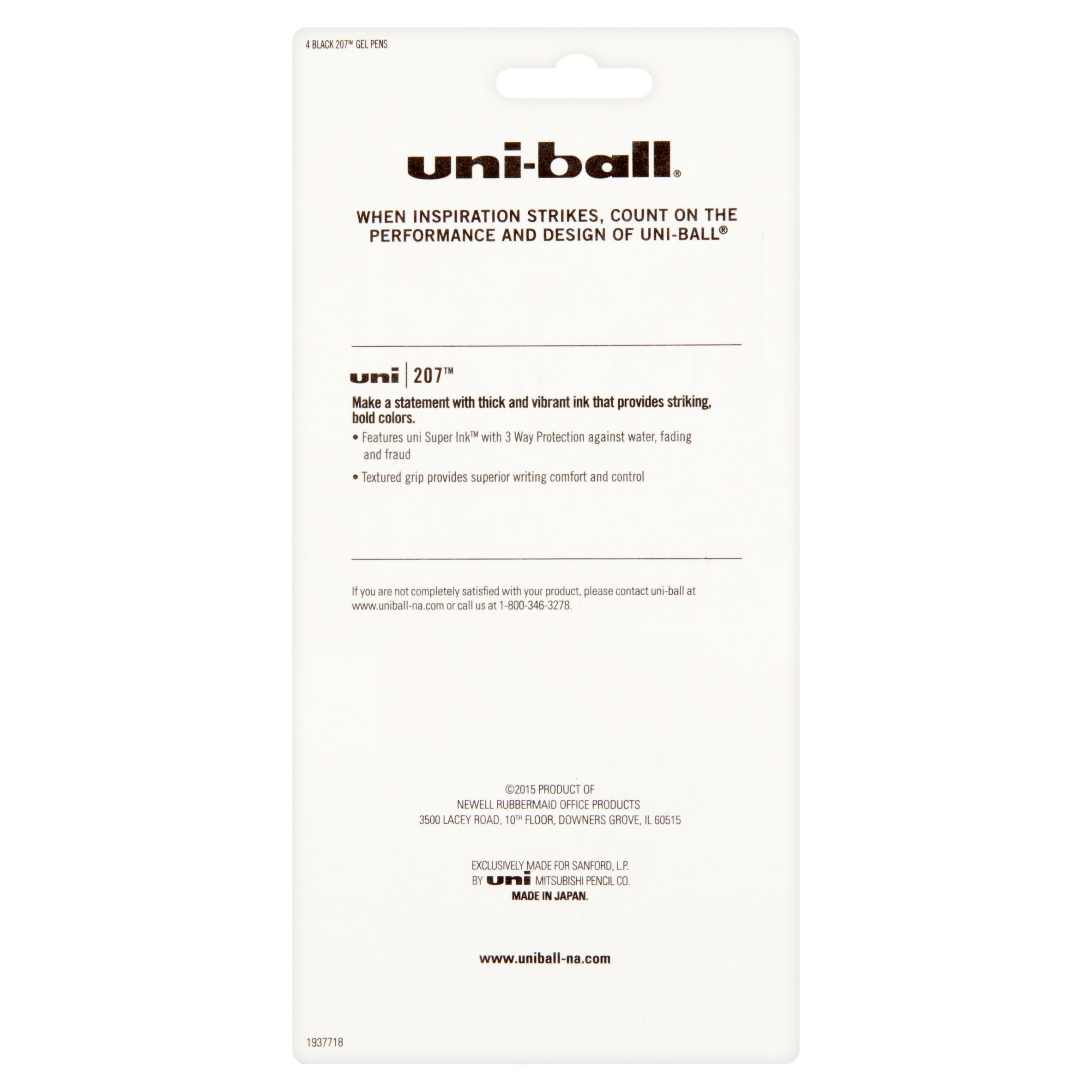 uni-ball 207 Retractable Gel Pens, Micro Point, Black, 4 Pack
