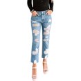 thumbnail image 1 of JDinms Womens Destroyed Ripped Holes Jeans Straight Leg Slim Fit Denim Pants, 1 of 4