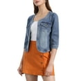 thumbnail image 5 of INSPIRE CHIC Women's 3/4 Sleeves Collarless Cropped Denim Jean Jackets Vintage Blue L, 5 of 7