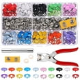 thumbnail image 1 of 100 Sets 10 Colors Snap Fasteners Kit Metal Hollow And Solid Five Claw Buckle Set With Hand Pressure Pliers Tool Diy Sewing Buttons Set For Clothing Sewing And Crafting, 1 of 5