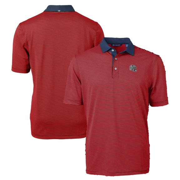 Men's Cutter & Buck Red New England Patriots Big & Tall Virtue Eco Pique Micro Stripe DryTec Tri-Blend Recycled Polo