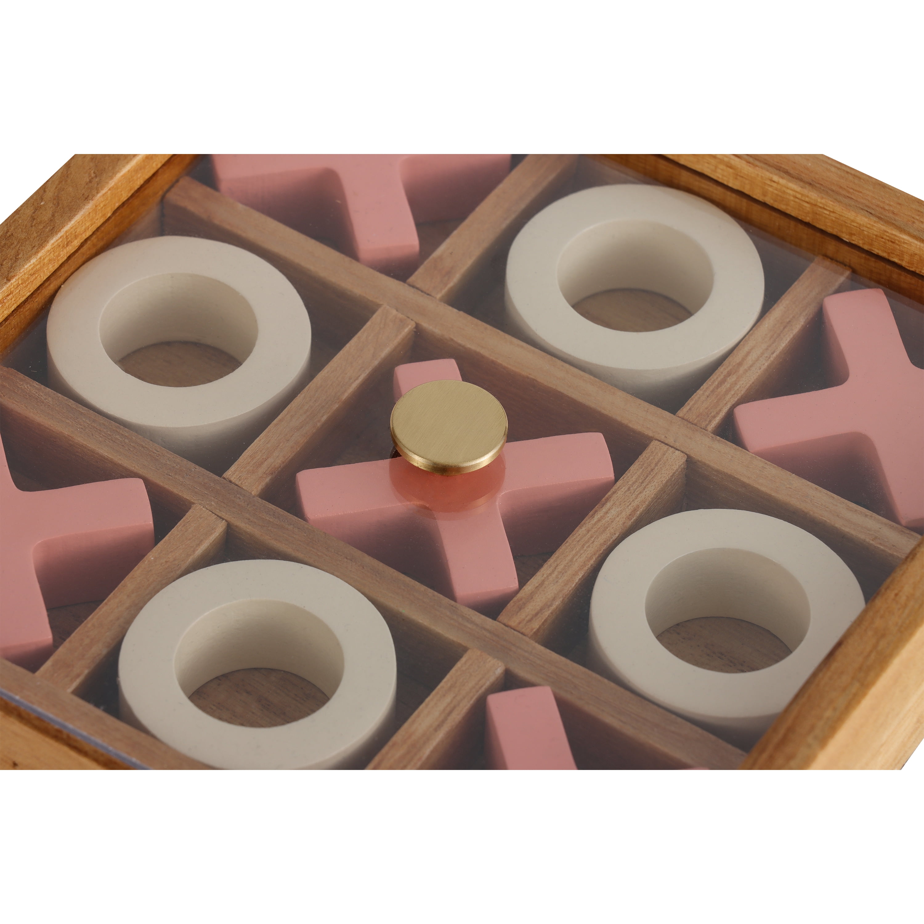Mainstays By Becky G. & Alejandra 6" Wood Tic Tac Toe Tabletop Decoration, Pink & Natural