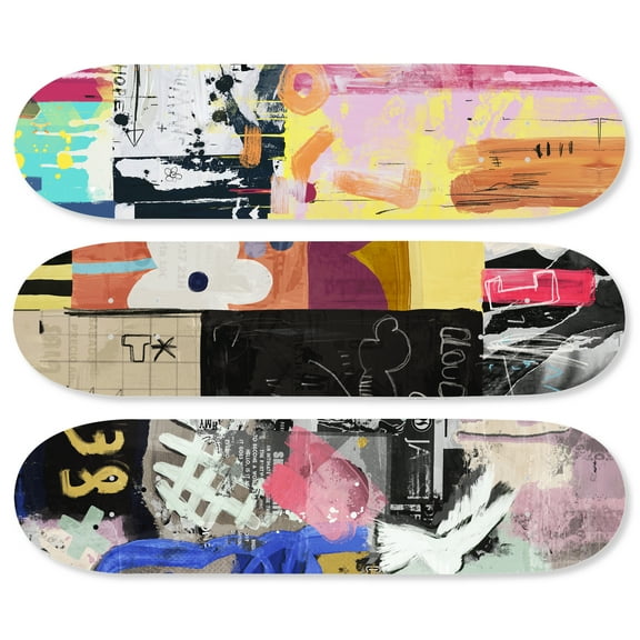 Raining Hope Skateboard Set Acrylic Wall Art Die-Cut, 3 panel 8" x 32", Urban Modern Street Style Decor, Easy-to-Hang