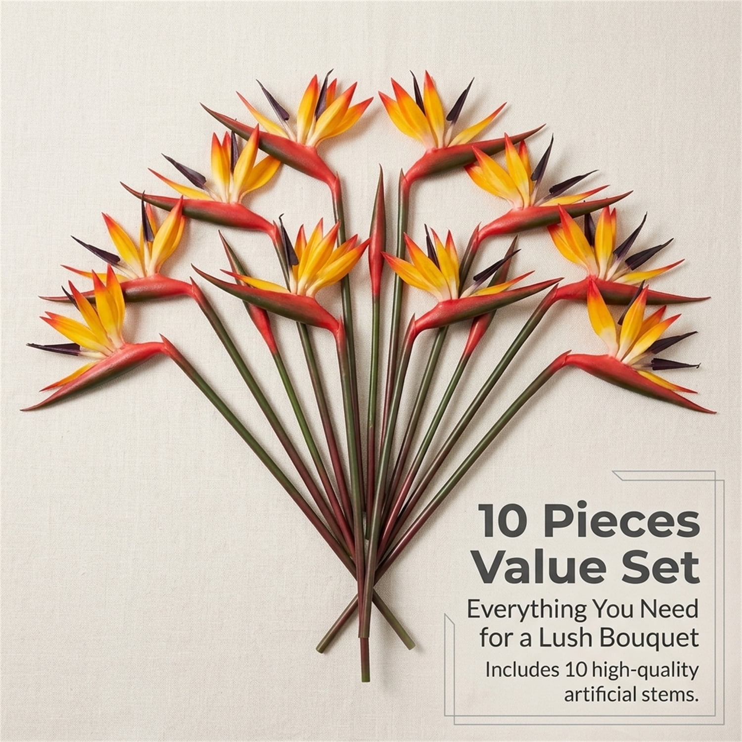 NOGIS 10 Pack Artificial Flowers Bird of Paradise,22.4 Inch Hawaiian Tropical Flowers Strelitzia Green Plant for Home Garden Decoration Office Verandah Wedding Decorations (Yellow)