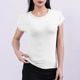 thumbnail image 2 of Olyvenn Short Sleeve Fitted Basic T Shirts for Women, Soft Crew Neck Basic Slim Tee Cute Trendy Summer Tops Tight Tees White M, 2 of 5