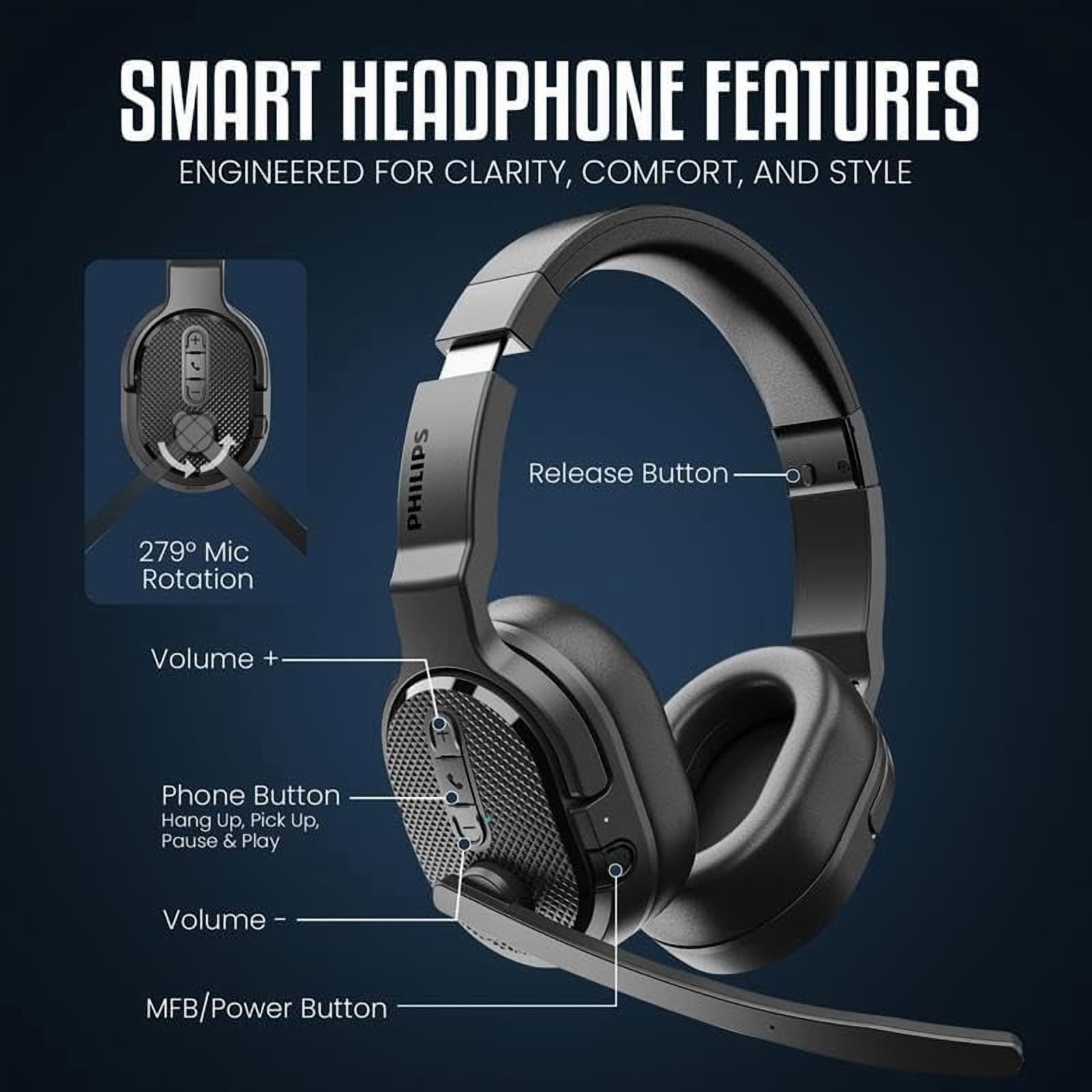 Philips Bluetooth Trucker Headset, Wireless Mono & Stereo Headset with Noise-Cancelling Microphone and Mute Button