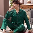 thumbnail image 2 of Pijamas de primavera y otoño para hombre, de manga larga, de seda fina, para verano, para jóvenes, para el hogar, traje de seda, talla grande, 2 of 6