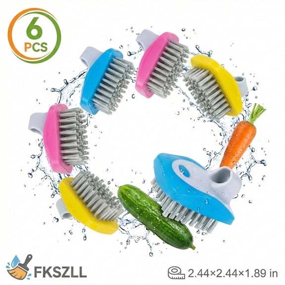 Fkszll Vegetable Brush, 6Pcs Potato Brush Scrubber for Food and Fruit Cleaning, Non-Slip Veggie Scrub Brush with Stiff Nylon Bristles for Potatoes, Carrots