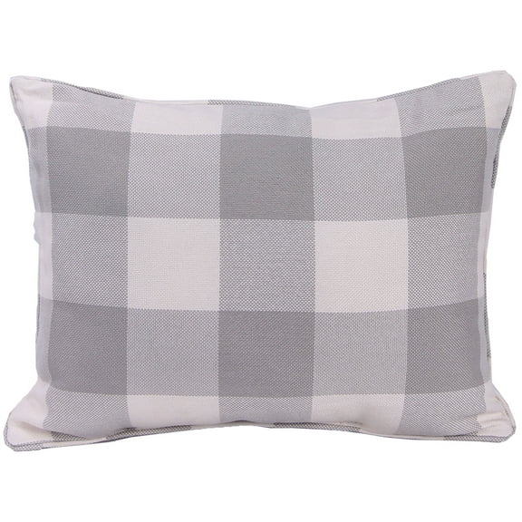 Jordan Manufacturing 20" x 15" Gray and Cream Buffalo Check Rectangular Decorative Lumbar Throw Pillow with Welt