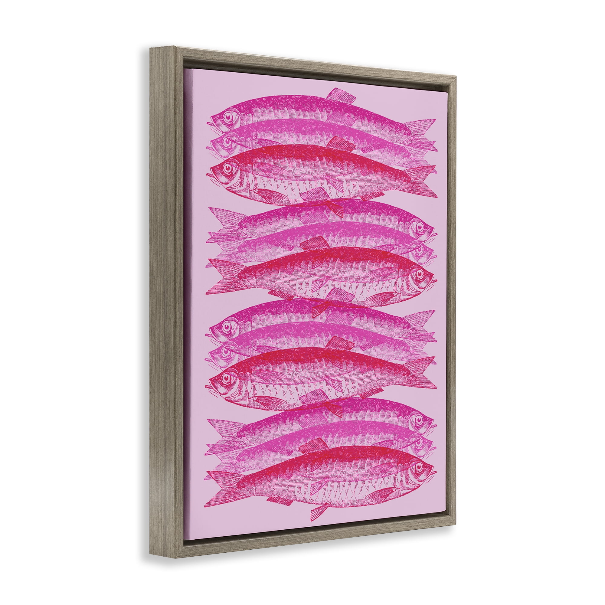 Stupell Industries Pink Layered Fish Animals & Insects Painting Brown Floater Framed Canvas Art Print Wall Art, 25 x 31