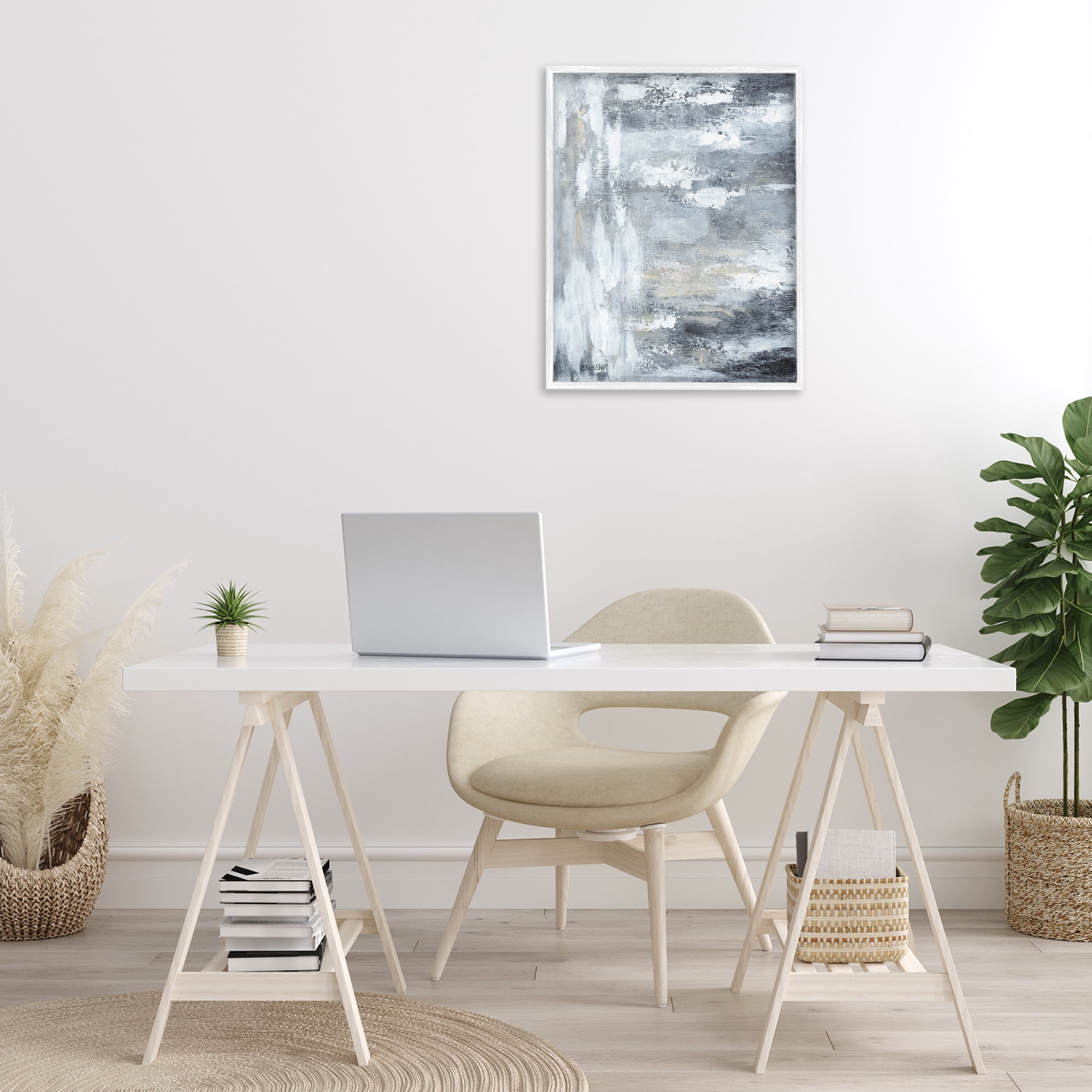Stupell Industries Grey Brushed Abstraction Abstract Painting White Framed Art Print Wall Art, 24 x 30