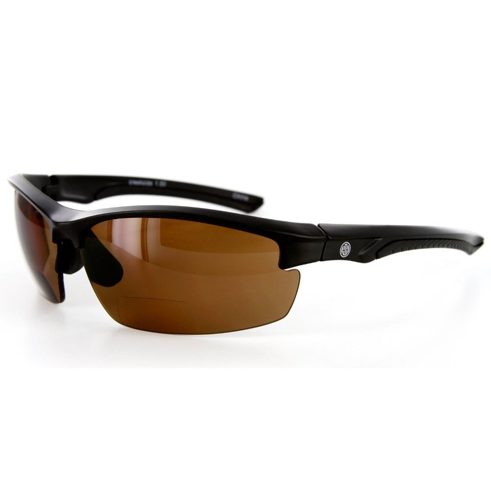 Creekside Polarized Bifocal Wrap-Around Sunglasses Color: Matte Black w/  Amber Lens, Power: 1.5 