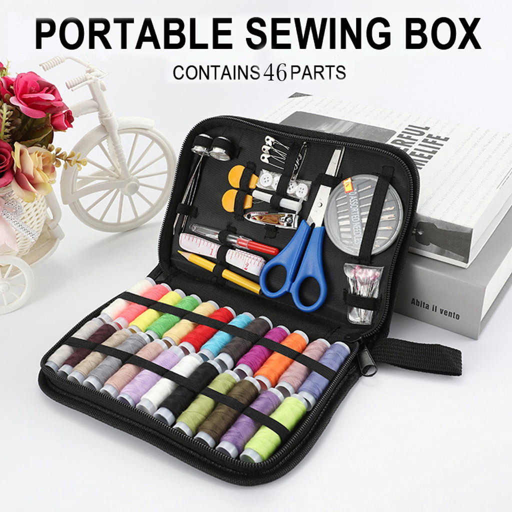 Portable Set Home Travel Thread Threader Needle Tape Measure Scissor Sewing Kit 
