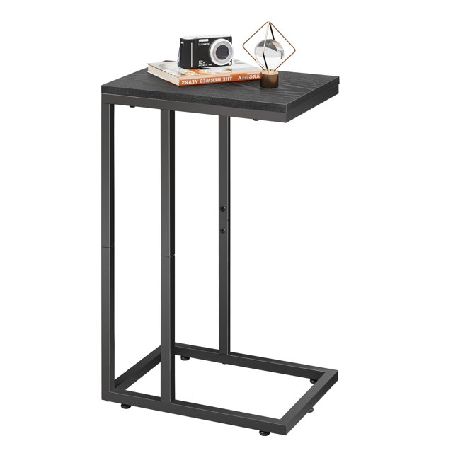 WLIVE Black Side Table, C Table End Table for Bedroom, Home Office, Dorm, Living Room Tables, Black Couch Table, 2-Tier Side Tables