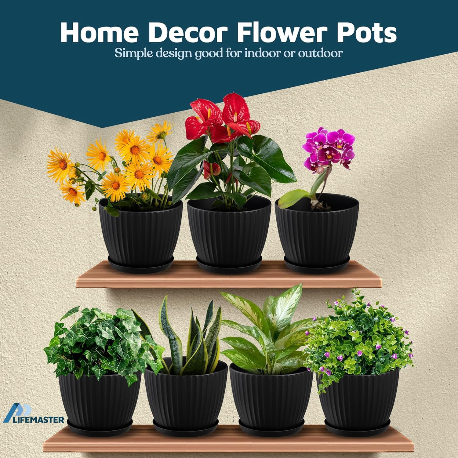 Black 6-Inch Plant Pots with Drainage & Saucers 18 Pack, Indoor & Outdoor Planters for Houseplants, Herbs, and Flowers, Durable & Weatherproof Material, Stackable, Lightweight, Minimalist Design