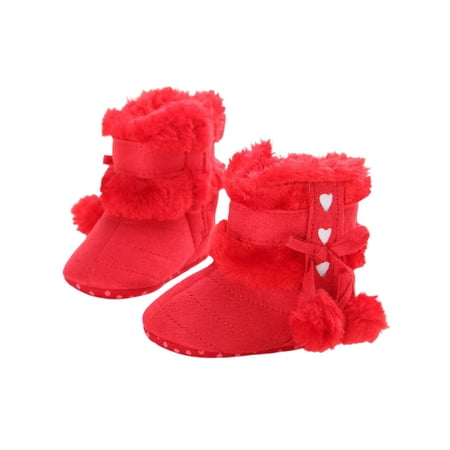 

SIMANLAN Newborn Warm Shoes Plush Lined Boots First Walker Slipper Booties Infant Prewalker Snow Boot Girls Boys Winter Red 0-6 months