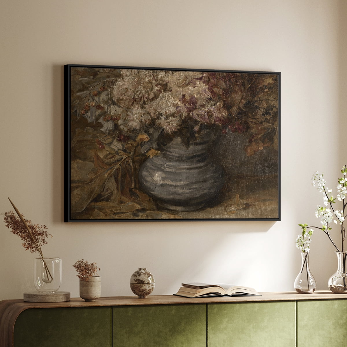 Vintage Botanical Print-LXV By Wexford Home Framed in Black Wood Gallery Wrapped Canvas 27 in. x 41 in.