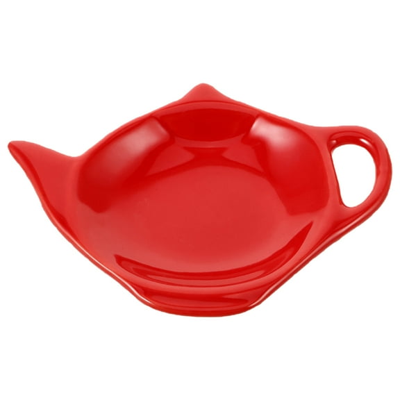 Ceramic Tea Bag Coasters Teapot Shaped Ceramic Tea Bag Holder Kitchen Spoon Rest Mini Snack Dish for Home Restaurants Cafes Red