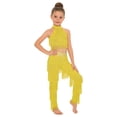 thumbnail image 5 of iiniim Girls 2 Piece Professional Ballroom Latin Dance Outfit Fringe Crop Top and Layered Tassel Pants Set Yellow 16, 5 of 7