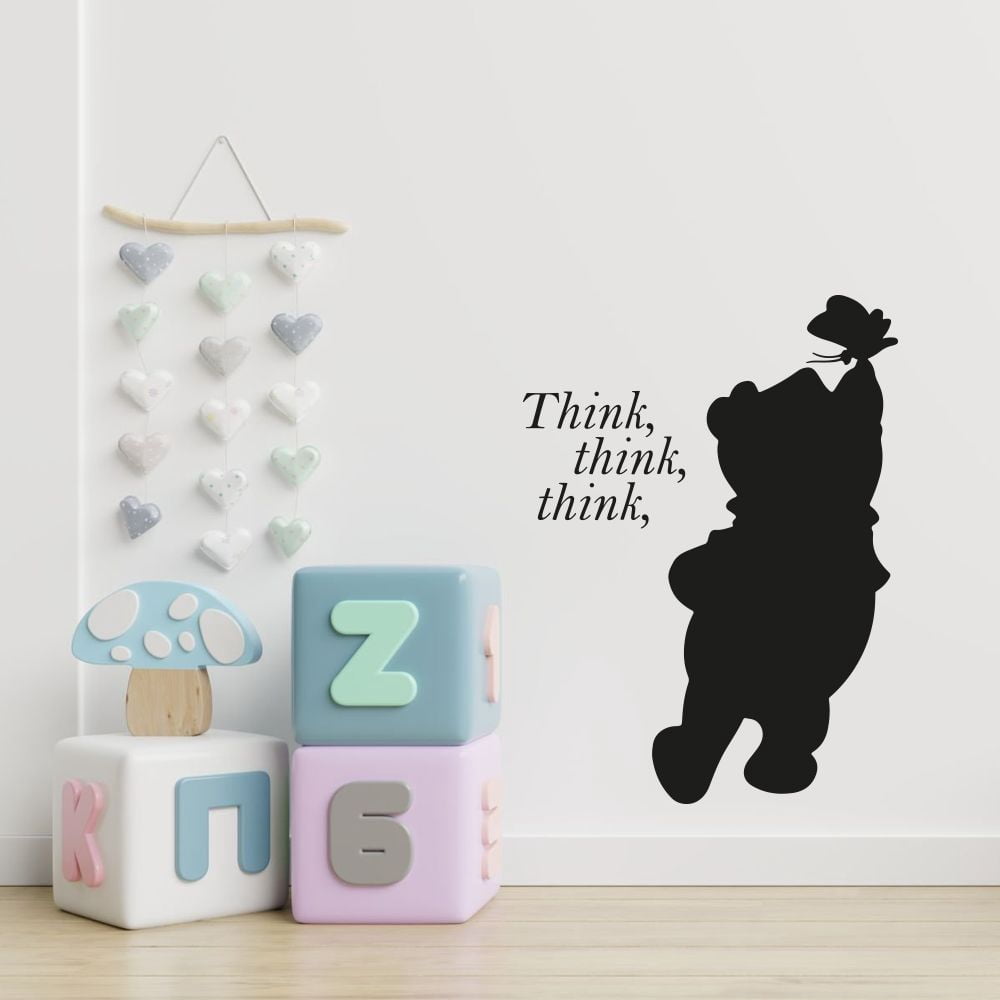 Think, Think, Think Winnie The Pooh Cute Sillhouette Butterfly Vinyl Wall Sticker Wall Decal Wall Art Décor Home Room Kids Room Boys Girls Room Pooh Lover Living Room Decoration Size (30x22 inch)