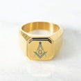 thumbnail image 3 of Stainless Steel Freemasons Masonic Floral Compass Engraved Square Flat Top Biker Style Polished Signet Ring, 3 of 5
