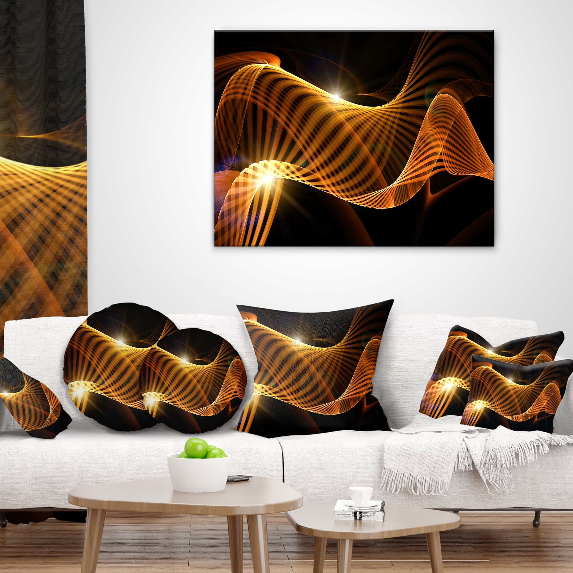 Designart Yellow 3d Shaped Fractal Design - Contemporary Abstract Throw Pillow - 12x20