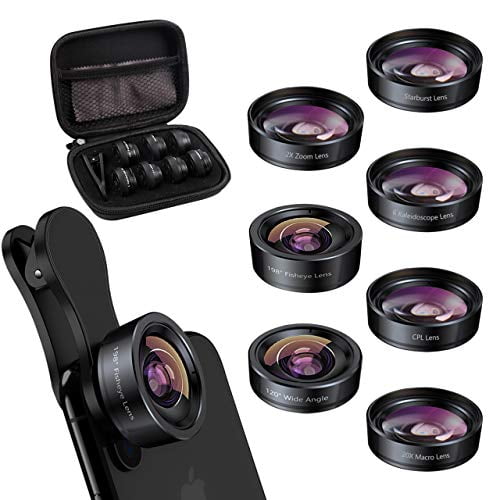 Kaleidoscope +Starburst for Samsung Android iPhone 11 12 X Xr pro Keywing iPhone Lens Kit Fisheye Phone Lens Upgraded 7in1 Kits 20X Macro Lens Telephoto Lens+198° Fisheye +120 Wide Angle CPL 