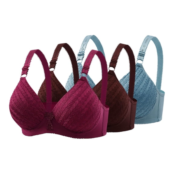 LIaqionyy 3 Pack Lace Bra for Women No Underwire Full Coverage Supportive Push Up Everyday Adjustable T Shirt Bras