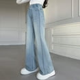 thumbnail image 5 of Kids Jean Trousers Girls 10-12 Loose Relaxed Faux Denim Pants Elastic Waist Wide Leg Jeans Light Blue,9 Years, 5 of 7