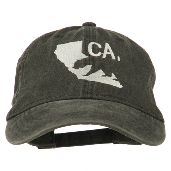 CA Map with Bear Embroidered Washed Cap - Black OSFM