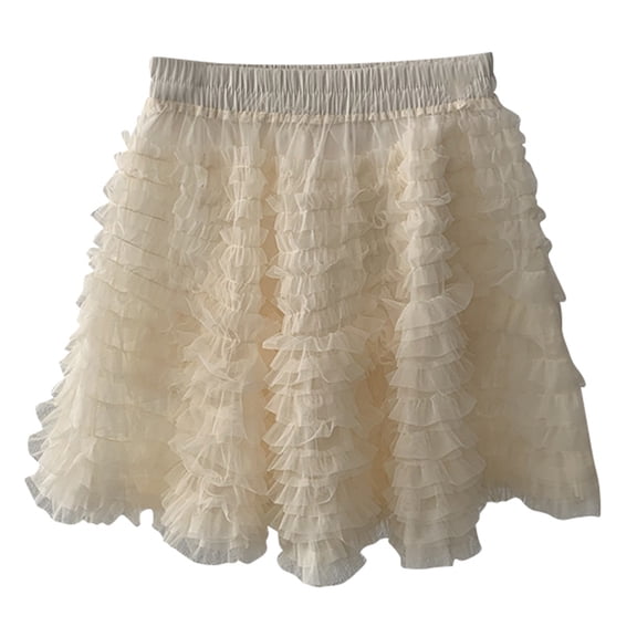 DHFJKG Womens Skirts Tutu Mesh Mini Skirt Tiered Solid Color Elastic Waist Flowy Performance Dancewear Stage Show Soft Skirt