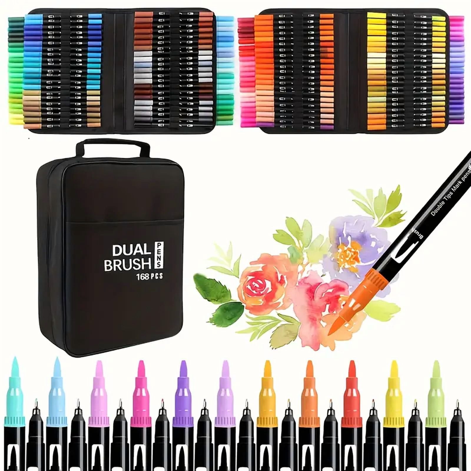 168 Colors Dual Brush Markers, Art Markers Set with Fine Tip and Brush Tip for Coloring Book, Hand Lettering, Calligraphy Drawing Art Supplies Kit