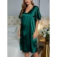 thumbnail image 6 of DAKIMOE Silk Pajamas for Women Flutter Sleeve Satin Nightgowns for Women V Neck Womens Nightgown Soft Sleepwear Loungewear, Green, S, 6 of 7