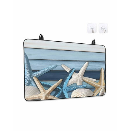 Stove Top Covers for Electric Stove 28.5x20.5 Inches Coastal Starfish Heat Insulation Fireproof Glass Cooktop Protector Blue Wooden Grain Seashells Country Countertop Stovetop Cover for Kitchen