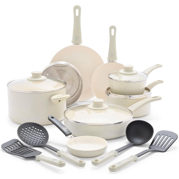 PLKJ Off-White 16 Piece Cookware Ceramic Nonstick Pots & Pans Cookware Sets