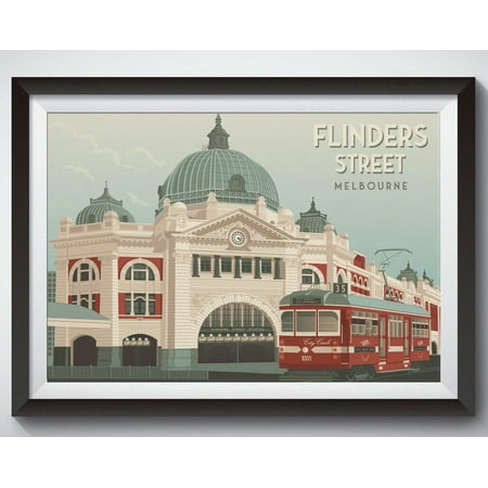 Flinders Street Melbourne Travel Poster, Flinders Street Station, Melbourne Trams, Australia Travel Print, Architecture, Vintage Wall Art Wall Art, Modern Wall Decor, 8x12 UNFRAMED