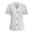 thumbnail image 4 of Hvot&aat Ladies Elegant Eyelet Embroidery Short Sleeve Tops Solid Color V Neck Button Casual Blouses, 4 of 4