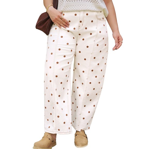 ZhiHiMeRi Casual Polka Dot Wide Leg Jeans for Women, High Waist Fit 4X